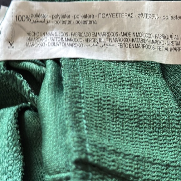 ZARA Trafaluc flair bottom green pants pull on elastic waist side slits Sz L - Picture 6 of 7